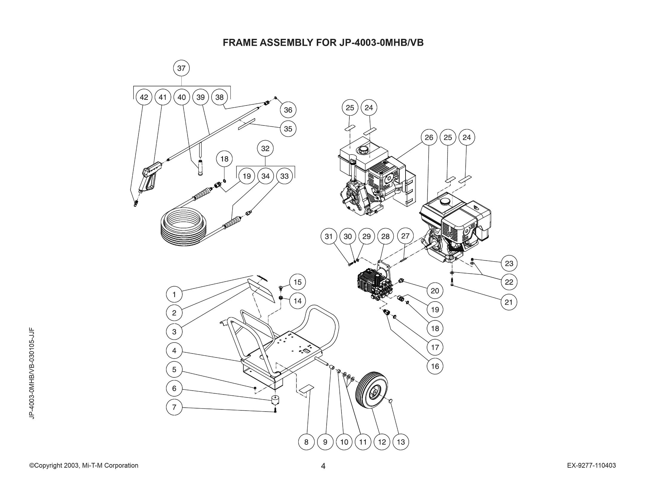 JP-4003-0MHB / VB Pressure Washer parts, repair kits, pumps, breakdowns & owners manual